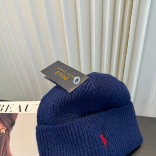 Ralph Lauren Hat Navy Ribbed-Knit Red Pony Beanie