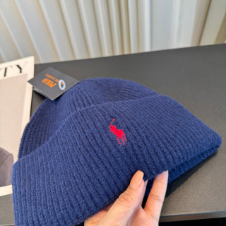 Ralph Lauren Hat Navy Ribbed-Knit Red Pony Beanie