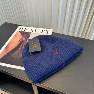 Ralph Lauren Hat Navy Ribbed-Knit Red Pony Beanie