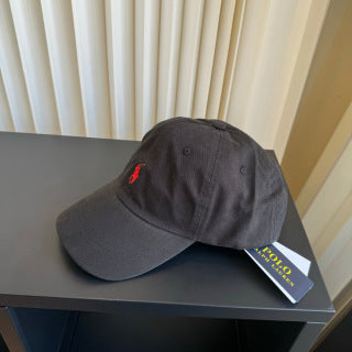 Ralph Lauren Hat Washed Charcoal Red Pony Relaxed Baseball Cap