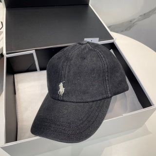 Ralph Lauren Hat Washed Black White Pony Contrast Stitch Cap