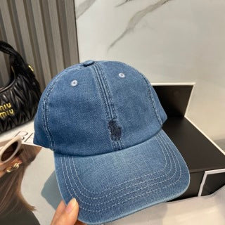 Ralph Lauren Hat Washed Blue Dark Pony Contrast Stitch Baseball Cap