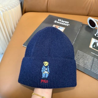 Ralph Lauren Hat Navy Polo Bear Foldover Knit Beanie
