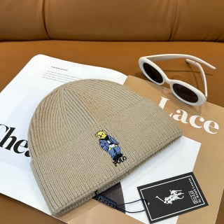 Ralph Lauren Hat Sand Beige Polo Bear Ribbed Cuff Beanie
