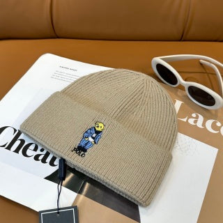 Ralph Lauren Hat Sand Beige Polo Bear Ribbed Cuff Beanie