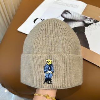 Ralph Lauren Hat Sand Beige Polo Bear Ribbed Cuff Beanie