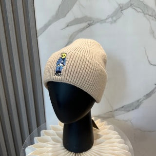 Ralph Lauren Hat Sand Beige Polo Bear Ribbed Cuff Beanie