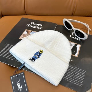 Ralph Lauren Hat Cream Polo Bear Classic Ribbed Beanie