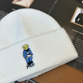 Ralph Lauren Hat Cream Polo Bear Classic Ribbed Beanie