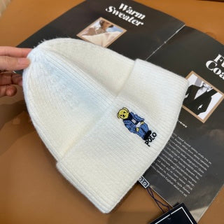 Ralph Lauren Hat Cream Polo Bear Classic Ribbed Beanie