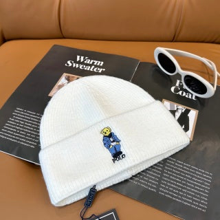 Ralph Lauren Hat Cream Polo Bear Classic Ribbed Beanie