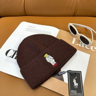 Ralph Lauren Hat Chocolate Polo Bear Foldover Ribbed Beanie