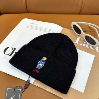 Ralph Lauren Hat Black Polo Bear Folded Cuff Beanie