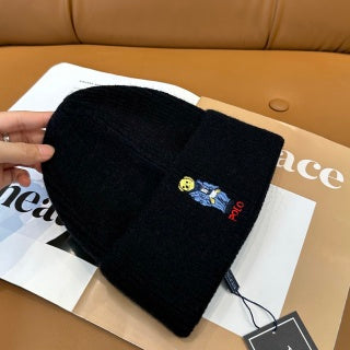 Ralph Lauren Hat Black Ribbed Polo Bear Knit Beanie
