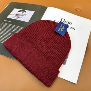 Ralph Lauren Hat Burgundy White Pony Ribbed Foldover Beanie