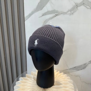 Ralph Lauren Hat Charcoal Gray White Pony Ribbed Cuff Beanie