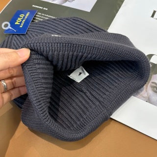 Ralph Lauren Hat Charcoal Gray White Pony Ribbed Cuff Beanie