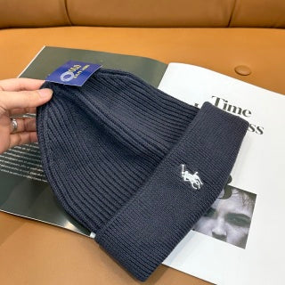 Ralph Lauren Hat Charcoal Gray White Pony Ribbed Cuff Beanie