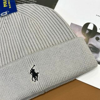 Ralph Lauren Hat Pearl Gray Front Pony Ribbed Cuff Beanie