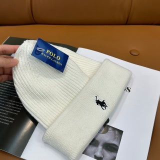Ralph Lauren Hat Winter White Front Pony Ribbed Beanie