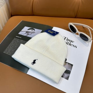 Ralph Lauren Hat Winter White Front Pony Ribbed Beanie