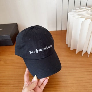Ralph Lauren Hat Black Contrast Wordmark Baseball Cap