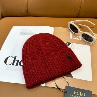Ralph Lauren Hat Brick Red Contrast Pony Ribbed Cuff Beanie