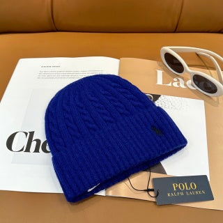 Ralph Lauren Hat Cobalt Blue Side Pony Ribbed Cuff Beanie