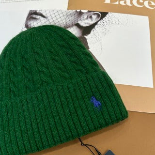 Ralph Lauren Hat Green Blue Pony Folded Rib Beanie