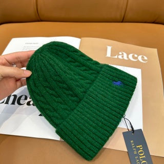 Ralph Lauren Hat Green Blue Pony Folded Rib Beanie
