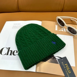 Ralph Lauren Hat Green Blue Pony Folded Rib Beanie