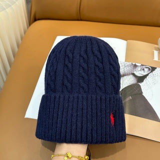 Ralph Lauren Hat Navy Contrast Pony Ribbed Knit Beanie