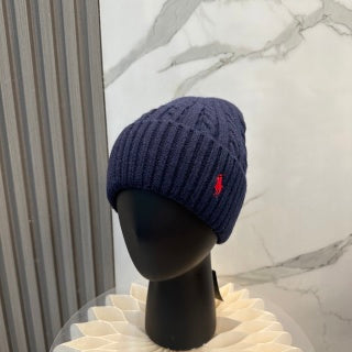 Ralph Lauren Hat Navy Red Pony Folded Rib Beanie