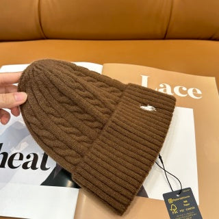 Ralph Lauren Hat Chestnut Side Pony Ribbed Knit Beanie