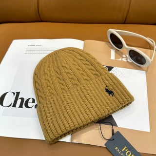 Ralph Lauren Hat Golden Camel Side Pony Ribbed Cuff Beanie