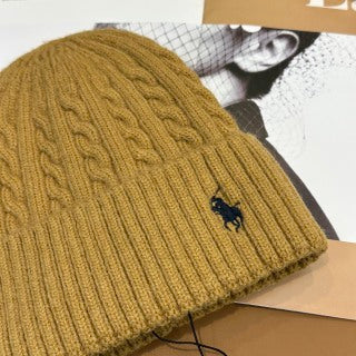 Ralph Lauren Hat Golden Camel Side Pony Ribbed Cuff Beanie