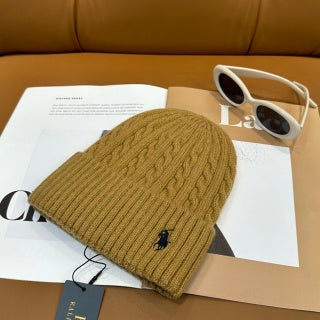 Ralph Lauren Hat Golden Camel Side Pony Ribbed Cuff Beanie