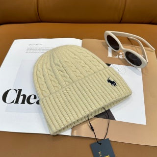 Ralph Lauren Hat Warm Ivory Side Pony Ribbed Knit Beanie