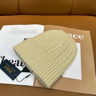 Ralph Lauren Hat Warm Ivory Side Pony Ribbed Knit Beanie