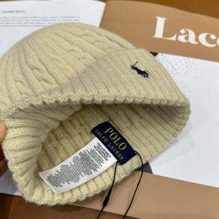 Ralph Lauren Hat Warm Ivory Side Pony Ribbed Knit Beanie