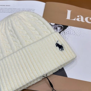 Ralph Lauren Hat Cream Side Pony Ribbed Cuff Beanie