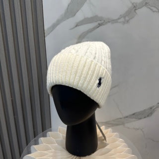 Ralph Lauren Hat Cream Side Pony Ribbed Cuff Beanie