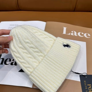Ralph Lauren Hat Cream Ribbed Fold-Cuff Beanie