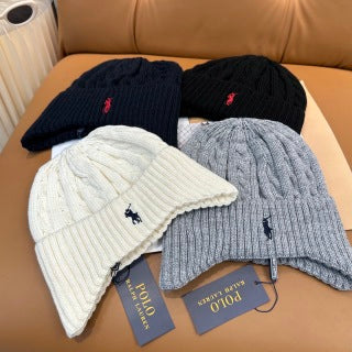 Ralph Lauren Hat Ash Gray Dark Pony Ribbed Knit Beanie