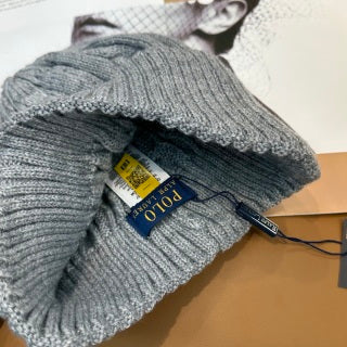 Ralph Lauren Hat Gray Ribbed Pony Knit Beanie