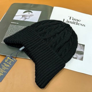 Ralph Lauren Hat Jet Black Red Pony Cable Rib Knit Beanie