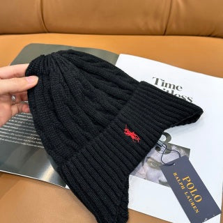 Ralph Lauren Hat Contrast Pony Ribbed Knit Beanie