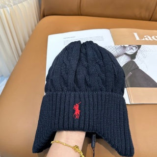 Ralph Lauren Hat Graphite Navy Red Pony Cable Rib Beanie
