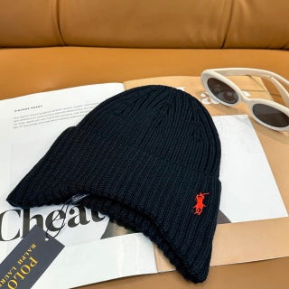 Ralph Lauren Hat Midnight Navy Red Pony Ribbed Knit Beanie