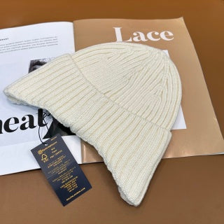 Ralph Lauren Hat Chalk White Side Pony Rib Knit Beanie